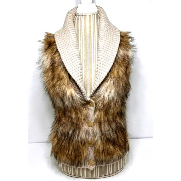 Ann Taylor Sweaters - Ann Taylor Sweater Vest Womens Small-Merino Wool & Cashmere Faux Fur Cream